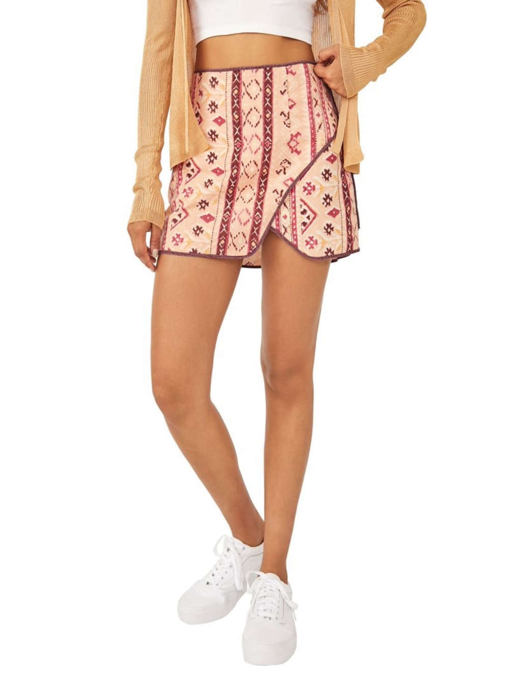 Free People Cleo Print Faux Wrap Mini Size 2 Cotton Boho Multicolor Skirt